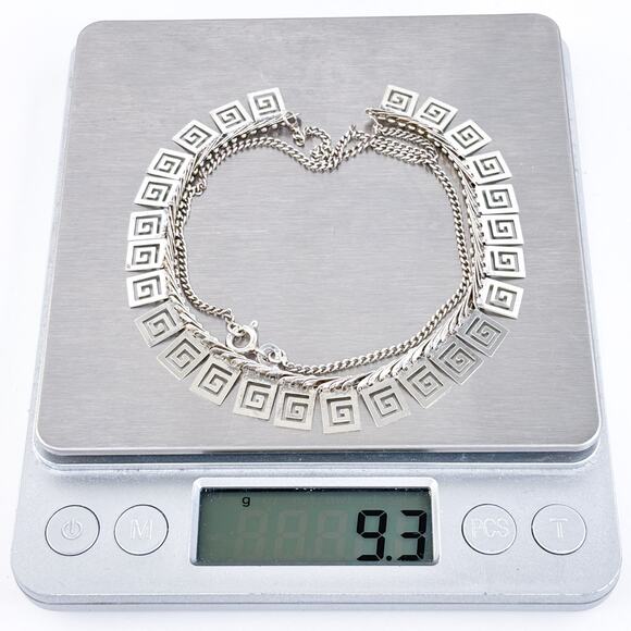 Vintage Sterling Silver 925 Greek Key Design Necklace 17.75" - Picture 6 of 10